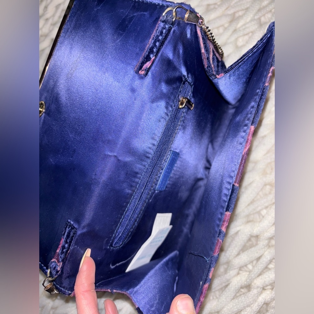 Call It Spring Blue and Purple Velvet Crossbody Bag w/ Gold Chain Strap - Picture 4 of 5